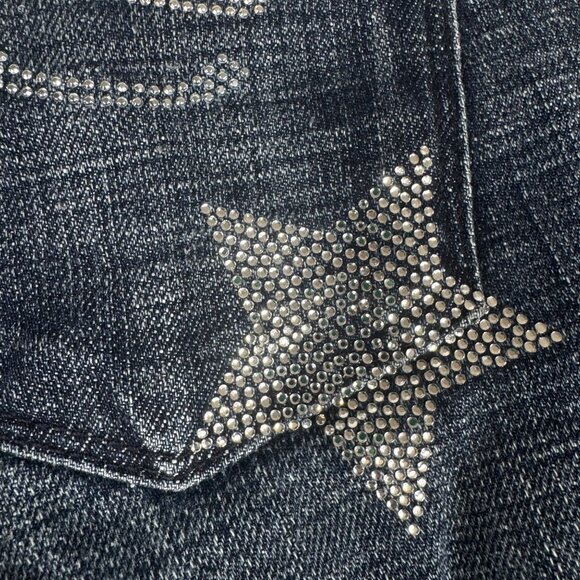 VTG Bebe Charlotte Star Flare Jeans Y2K Rhinestone Size 27 Dark Wash Low Rise - Picture 3 of 13